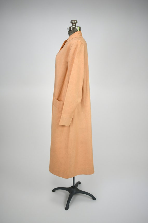 1960s Pale Peach Linen Coat Dress with Bucket Poc… - image 6