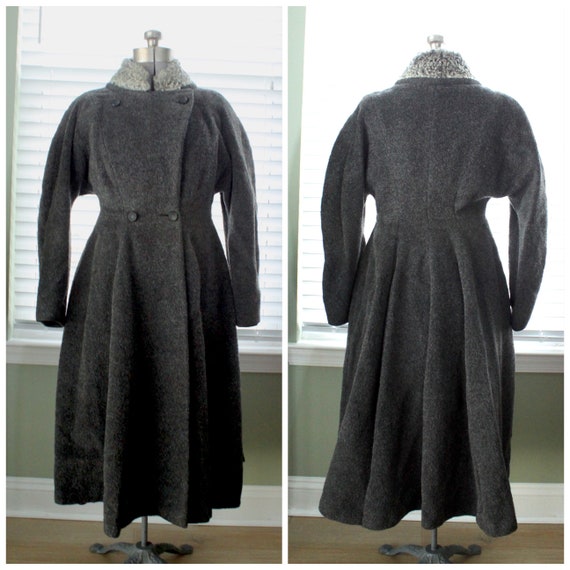 1950s Graphite Gray Princess Coat with Persian La… - image 1