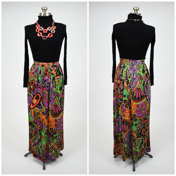 1960s-1970s Psychedelic Floral Paisley Print Maxi… - image 1