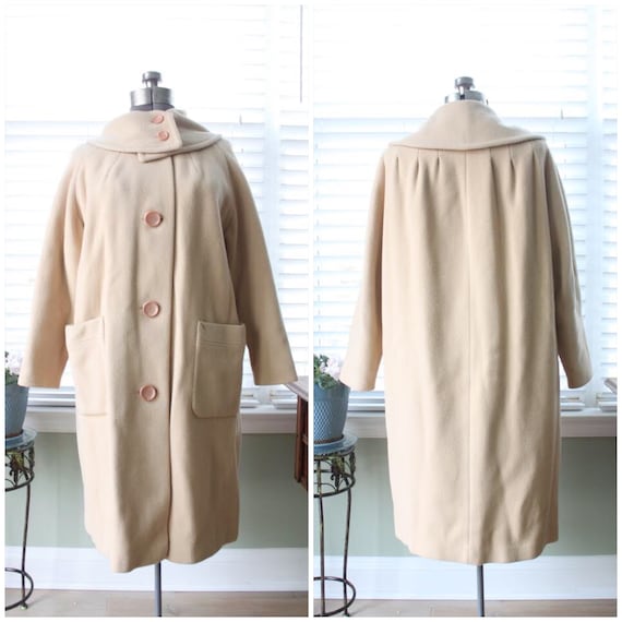 1950s 60s Cream Swing wool Trapeze Coat With Multi style Collar and Large Pockets Etsy