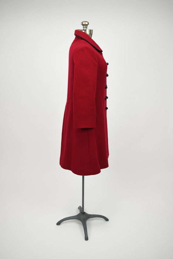 1960s Cranberry Red Wool Peacoat with Black Butto… - image 7