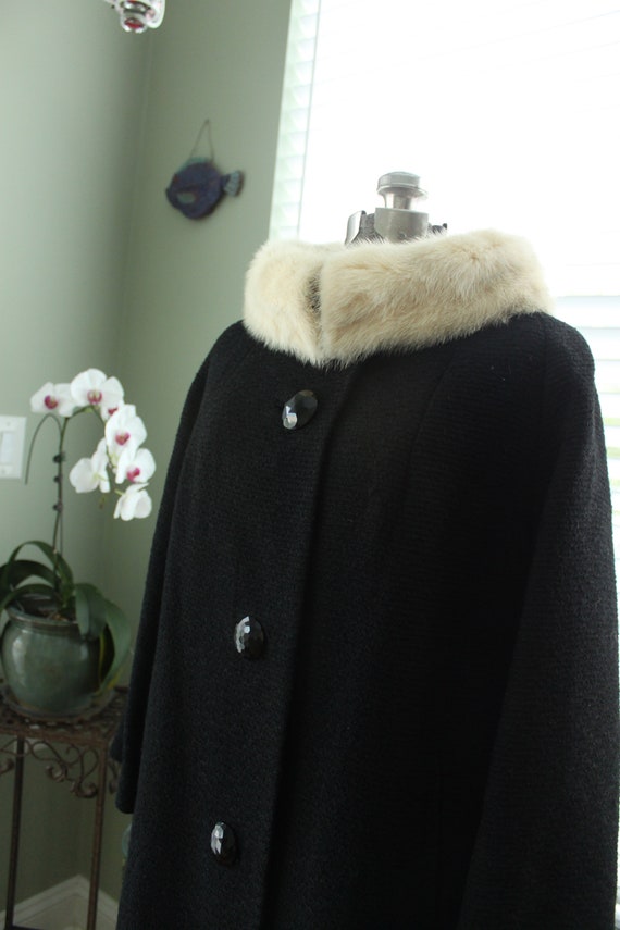 1950s-1960s Black Textured Wool Swing Coat with W… - image 8