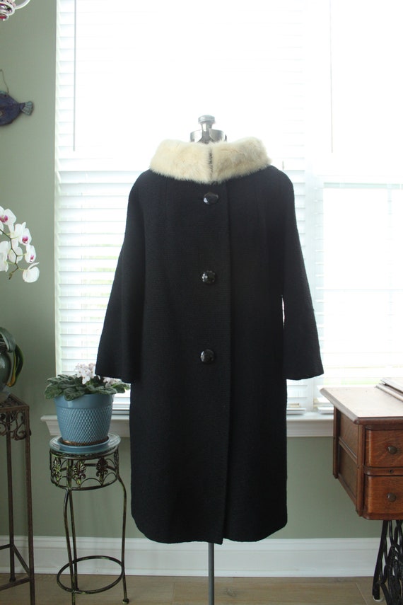 1950s-1960s Black Textured Wool Swing Coat with W… - image 3