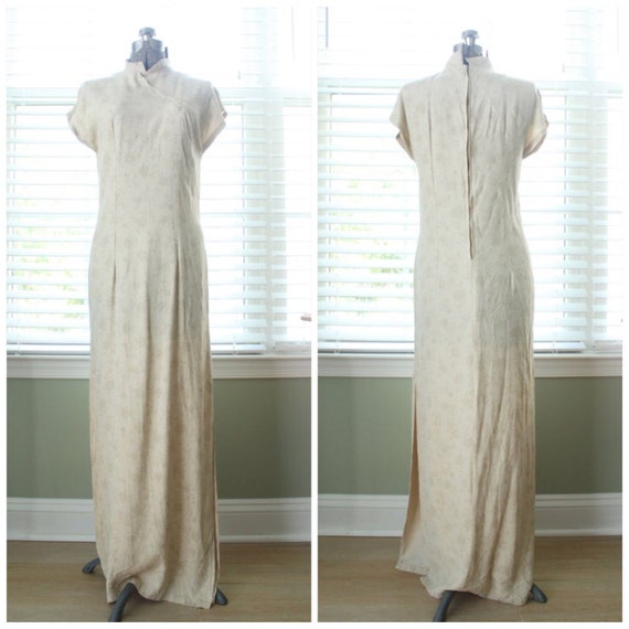 1950s Rose Print Cheongsam In Beige