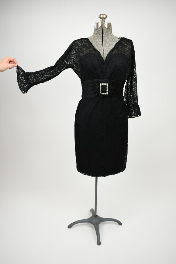 Early to Mid 1960s Black Cocktail Dress with Lace 