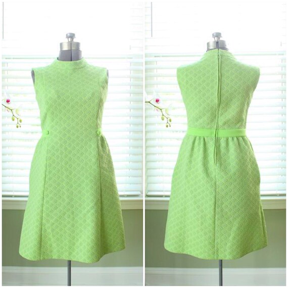 1960s Polyester Green Lame Mod Wiggle Dress