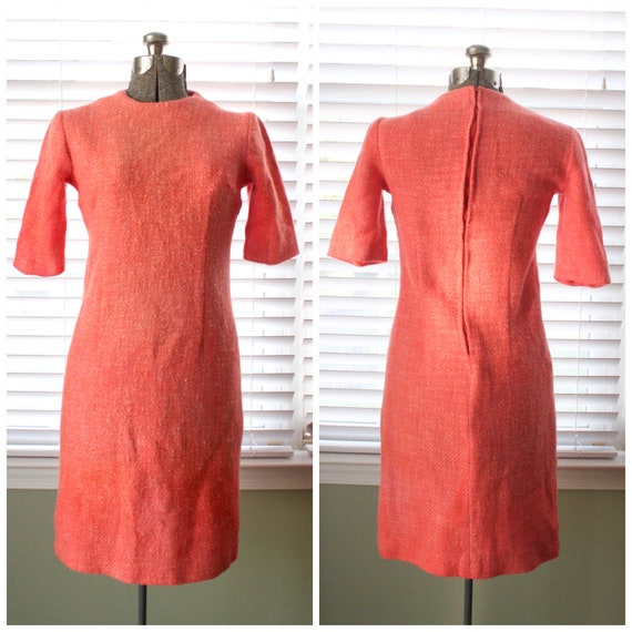 1960s Coral Wool Pencil Dress