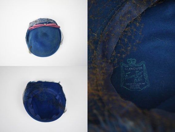 1950s Cerulean Blue Felt Hat with Blue, Dyed, Spo… - image 10