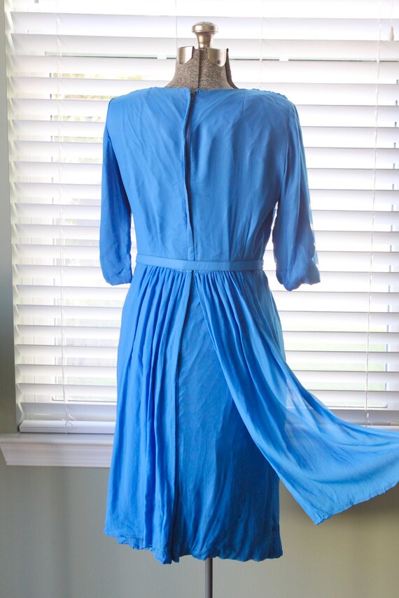 1950s Evening Blue Chiffon Cocktail Dress with St… - image 4