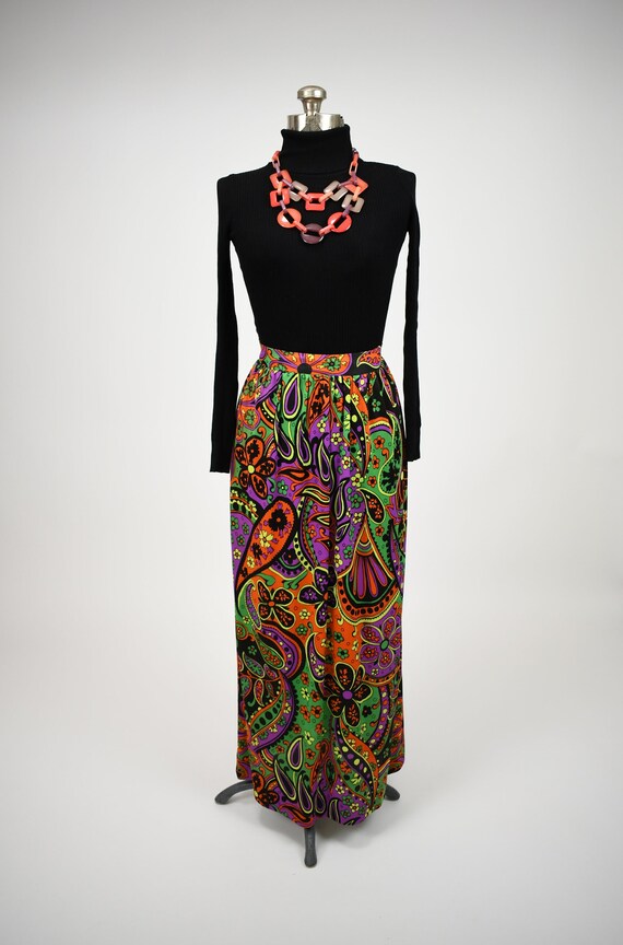 1960s-1970s Psychedelic Floral Paisley Print Maxi… - image 2