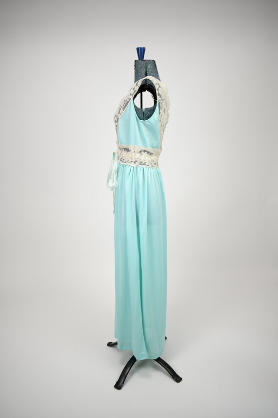 1960s-70s Aqua Blue Ankle Length Nightgown with L… - image 3