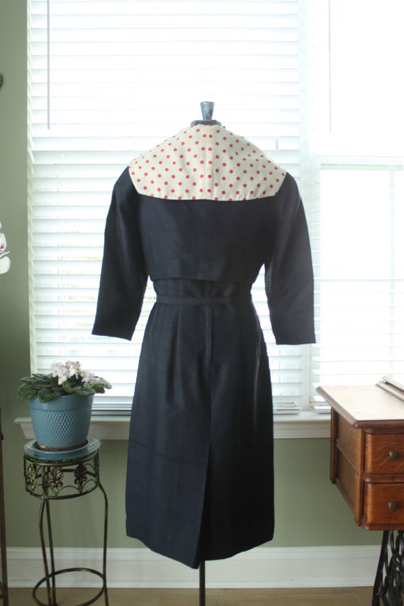 1950s-1960s Navy Silk Dress and Jacket set with P… - image 6