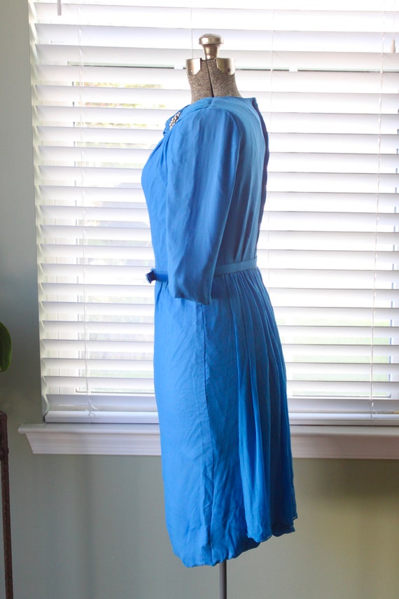 1950s Evening Blue Chiffon Cocktail Dress with St… - image 5