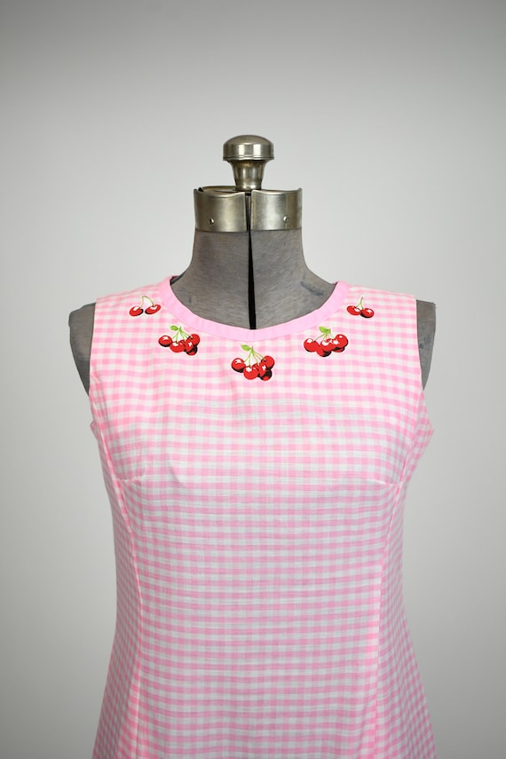 1960s Pink Gingham And Cherry Dress