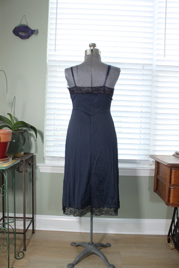 1950s Nylon Navy with Black Lace Nightgown/Slip - image 9