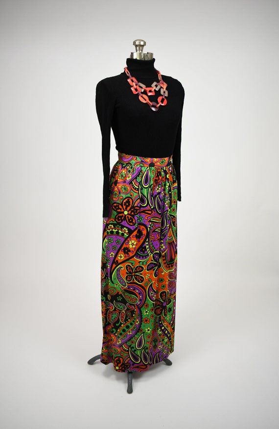 1960s-1970s Psychedelic Floral Paisley Print Maxi… - image 9