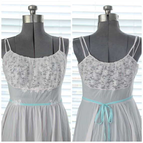 1950s Nylon Pink and Blue Vanity Fair Nightgown