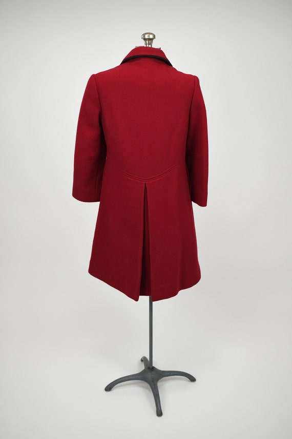 1960s Cranberry Red Wool Peacoat with Black Butto… - image 4