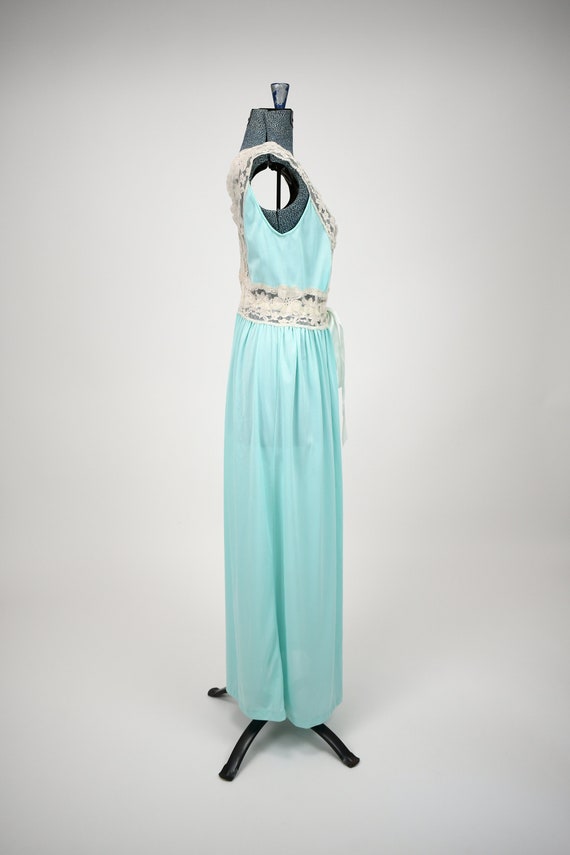 1960s-70s Aqua Blue Ankle Length Nightgown with L… - image 7