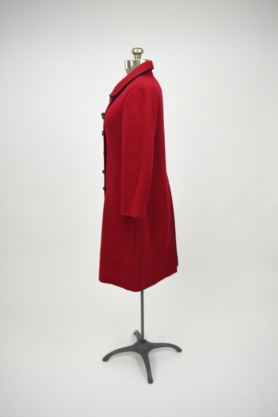 1960s Cranberry Red Wool Peacoat with Black Butto… - image 3