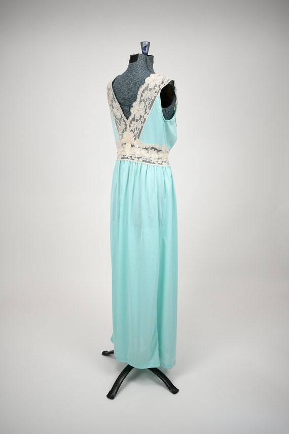 1960s-70s Aqua Blue Ankle Length Nightgown with L… - image 6