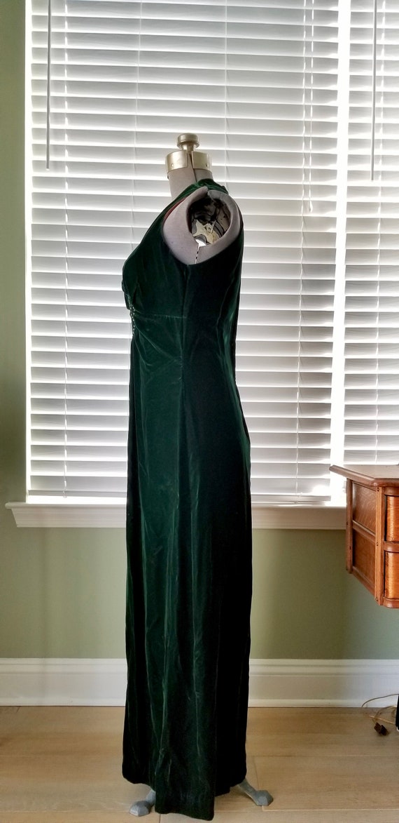 1960s Forest Green Velvet Gown with Rhinestones - image 3