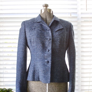 1940s-1950s John Wanamaker Blue Tweed Suit Jacket