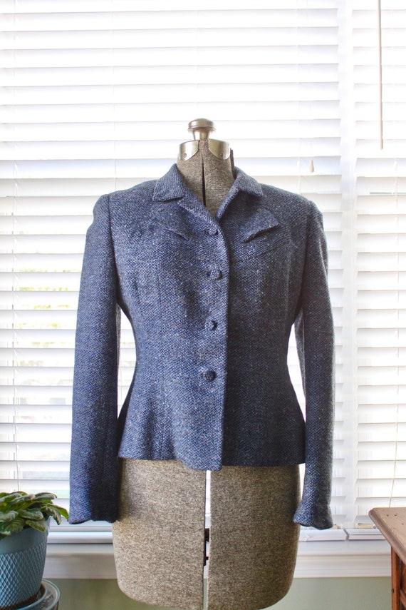 1940s-1950s John Wanamaker Blue Tweed Suit Jacket