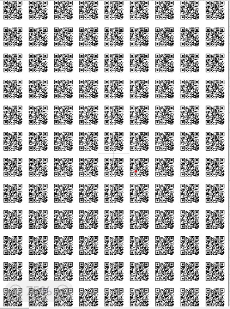 May include: A grid of numerous identical black and white square QR codes arranged in uniform rows and columns on a plain white background. Each individual code features a complex, high-contrast pattern of small black squares and white spaces.