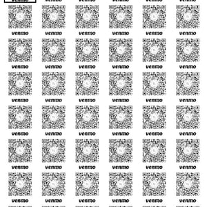May include: A grid of forty-eight identical black and white square QR codes, each featuring a central circular icon with the letters TL and the word venmo printed in a bold, lowercase sans-serif font directly underneath each individual code.
