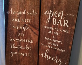 no assigned seating wedding sign Assigned Seat & Bar Sign