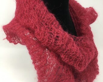 Hand knit womens scarf dark red SALE!