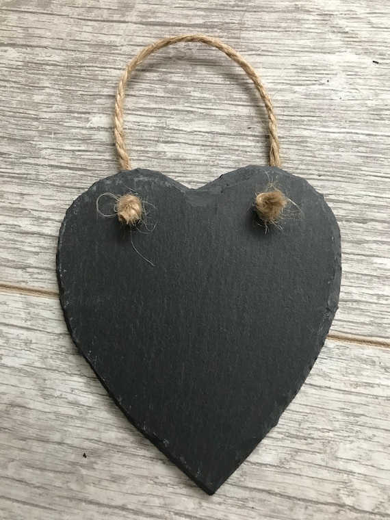 Handmade natural slate heart mini chalkboard name tags wedding favours 8cm 