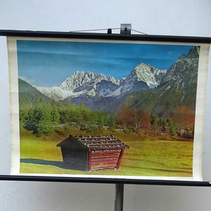 Schulwandkarte | "Karwendelgebirge bei Mittenwald",  70er Jahre selten! Schulkarte, Rollkarte, retro, vintage, deko, Poster, school map