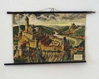 vintage school chart | A medieval castle, Tellus history pictures series I picture 4, 50&#39;s - retro vintage, 50&#39;s rare! original
