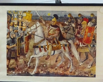 vintage school chart | &quot;Roman army in Caesar&#39;s time&quot;, published by Dr. Te Neues, 50s rare! retro, vintage, poster original