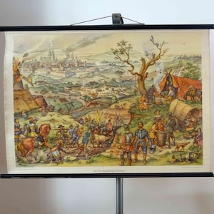 Schulwandkarte | "Im Dreißigjährigen Kriege",  Verlag Dr. Te Neues Kempten, 50er Jahre selten! retro, vintage, deko, Poster