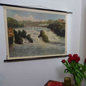 vintage schoolkaart | &quot;Rijnwaterval bij Schaffhausen&quot;-waterval, jaren 70 zeldzaam! Schoolkaart, retro, vintage, poster, origineel schoolkaart
