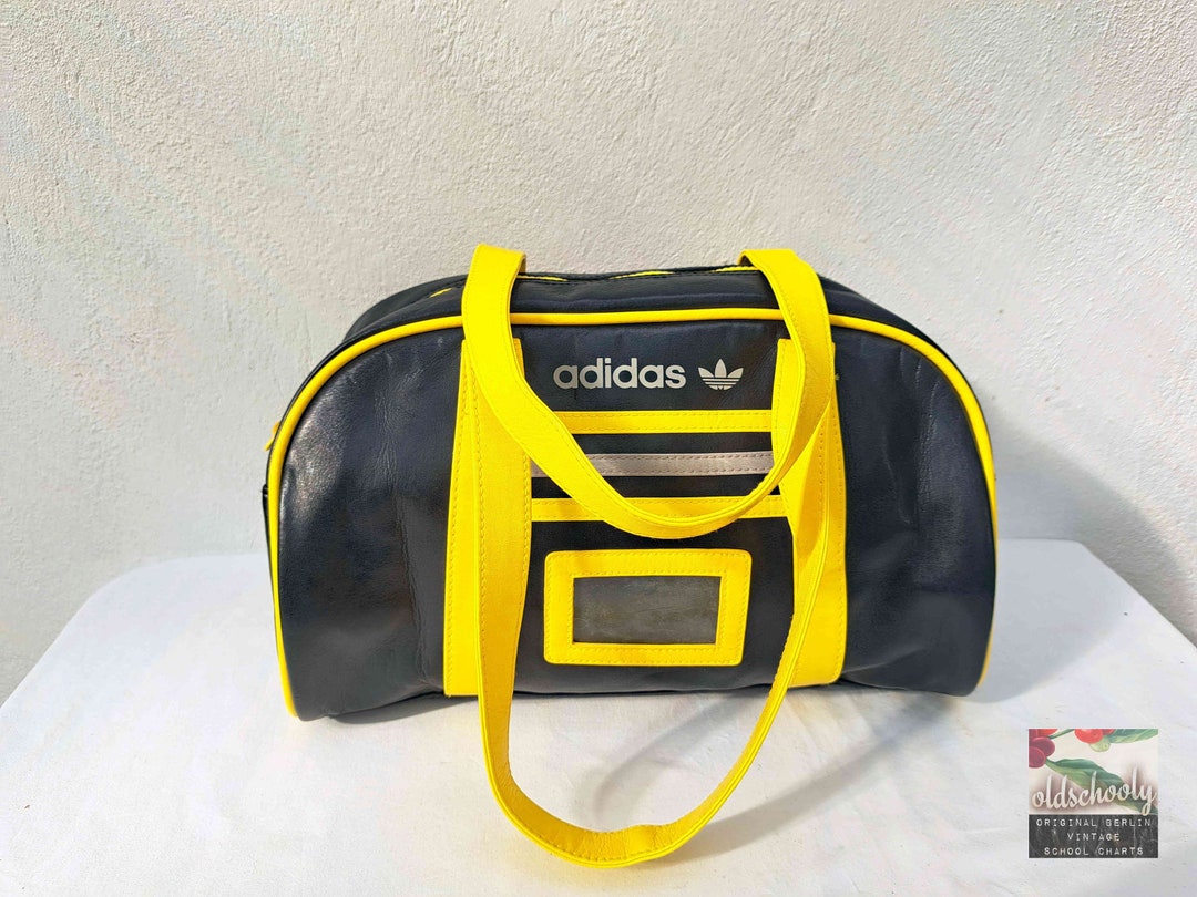 Vintage Sport Bag Adidas 02 Original 1980s Black / Yellow Rare Antique