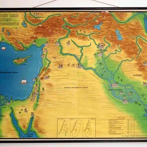 carte scolaire vintage | Pays de l'Ancien Testament Egypte Palestine Perse, vintage rétro, déco, affiche, toile, carte déroulante, carte éducative