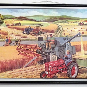 vintage school chart | &quot;Grain harvest&quot;, 1968, 60s rare! retro, vintage, decoration, educational chart, rolling, tractor, agriculture
