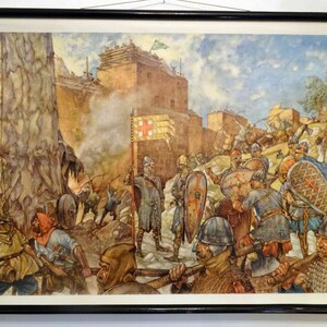 Schulwandkarte | "Kreuzfahrer vor Jerusalem" 0027, 50er, retro vintage, deko, Poster, Plakat, Druck, Leinwand, Rollkarte