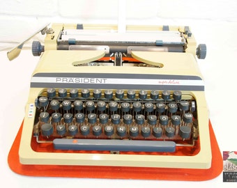 vintage typewriter PRÄSIDENT super deluxe beige (tw41), 1980s, with original case, with ribbon, fully functional!