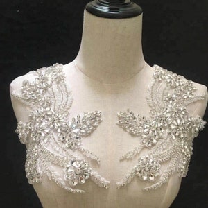 Luxus Strass Applikation, Kristall Perlen Strass Mieder Lace Applikationen für Brautkleid Kostüm Kleid Nähen Accessoires