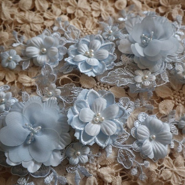 light blue 3D Lace applique, cord lace 3D floral guipure lace appliques for bridal dress costume dress sewing accessories