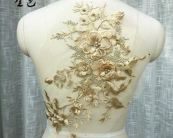 peach and gold Lace 3D flowers appliques coral pink lace appliques for bridal dress girls dance costume dress sewing accessories