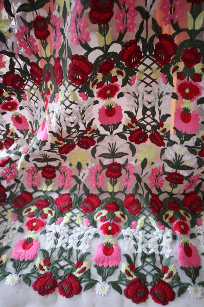 organza lace fabric for bridal dress costume dress sewing garment accessories 5 yards multi colors red rose heavy embroideried lace fabric