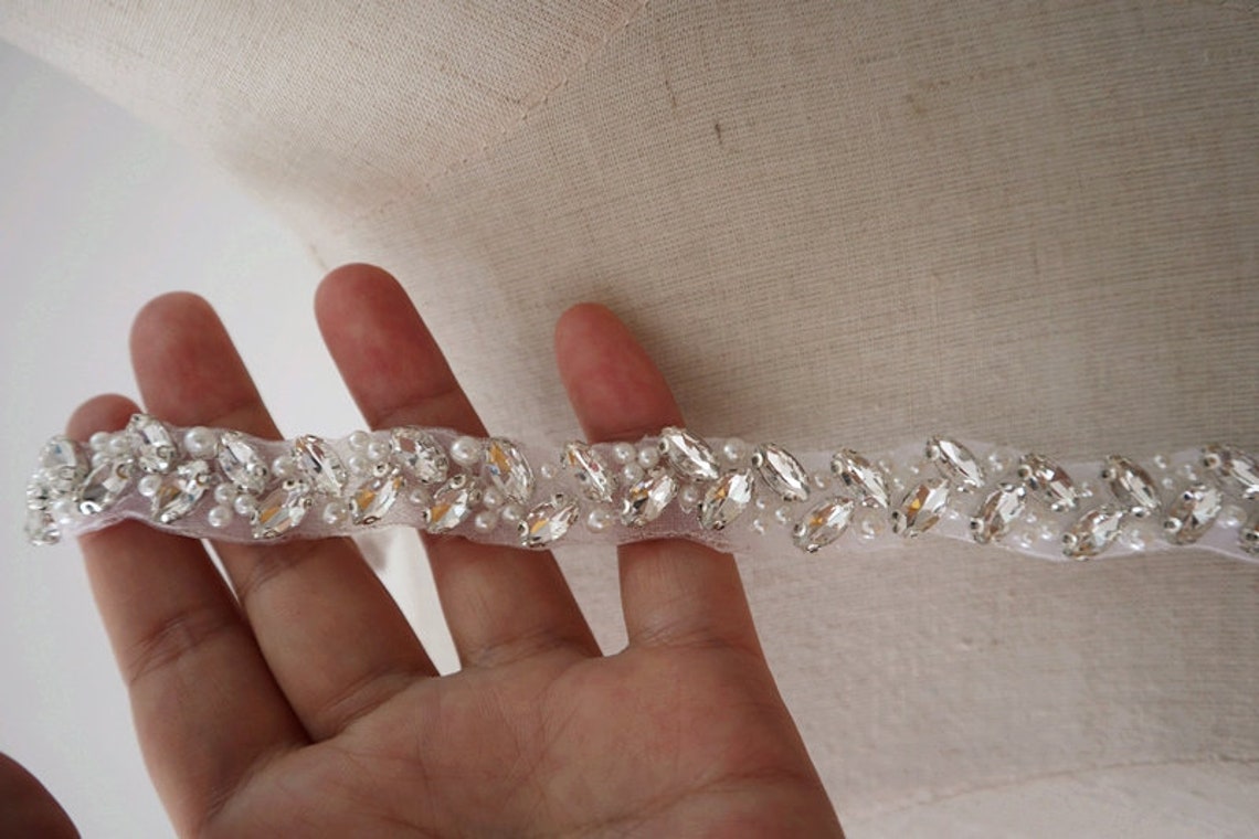 Pearl Rhinestone Trim by the yard 1/2'' Thin beaded Etsy