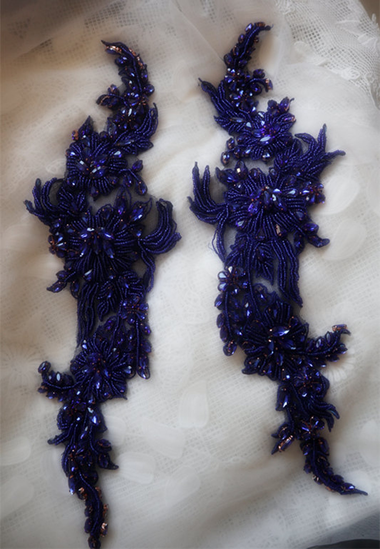 Deluxe Royal Blue Rhinestone Beaded Lace Appliques Rhinestone Etsy