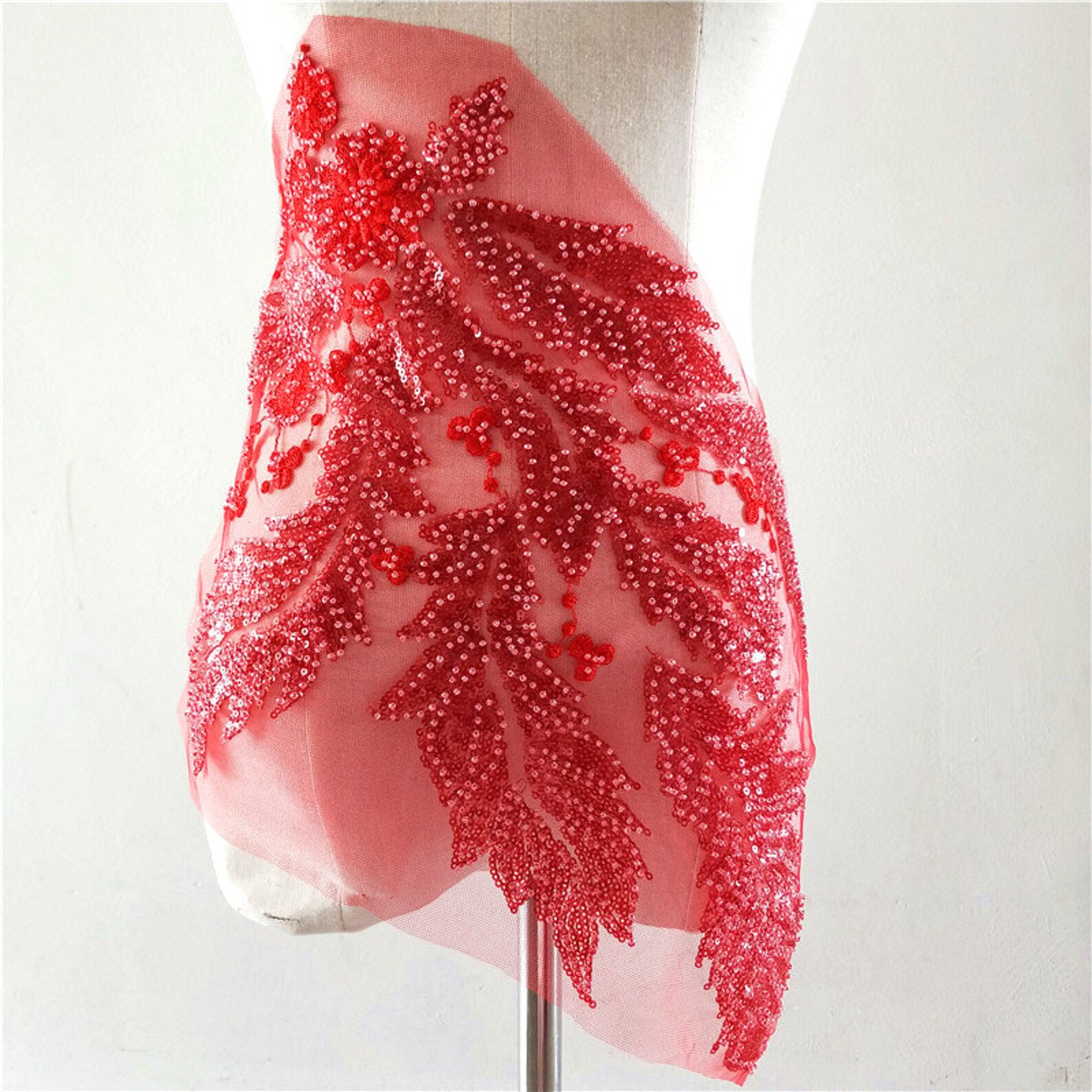 Off White Beaded Sequin Lace Applique Big Leaf Motif - Etsy